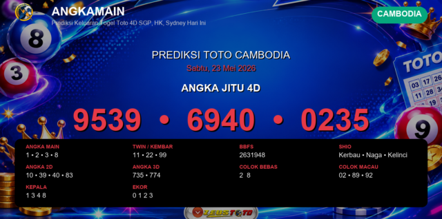 Prediksi togel Cambodia hari ini lengkap 2D 3D 4D 23 Mei 2026