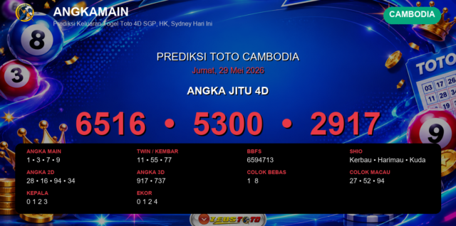 Prediksi togel Cambodia hari ini lengkap 2D 3D 4D 29 Mei 2026