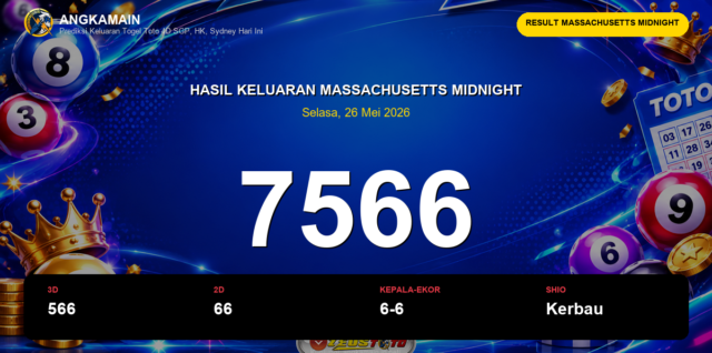 Result Massachusetts Midnight hari ini 26 Mei 2026 angka 7566