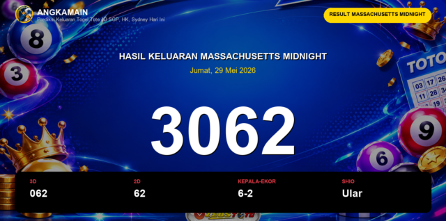 Result Massachusetts Midnight hari ini 29 Mei 2026 angka 3062
