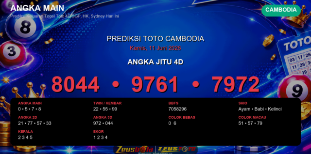 Prediksi togel Cambodia hari ini lengkap 2D 3D 4D 11 Juni 2026