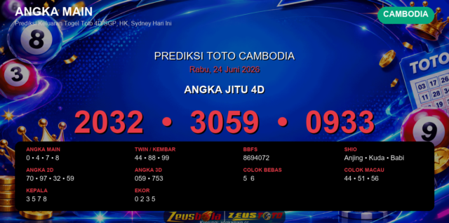 Prediksi togel Cambodia hari ini lengkap 2D 3D 4D 24 Juni 2026