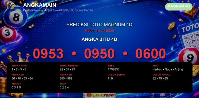 Prediksi togel Magnum 4D hari ini lengkap 2D 3D 4D 3 Juni 2026