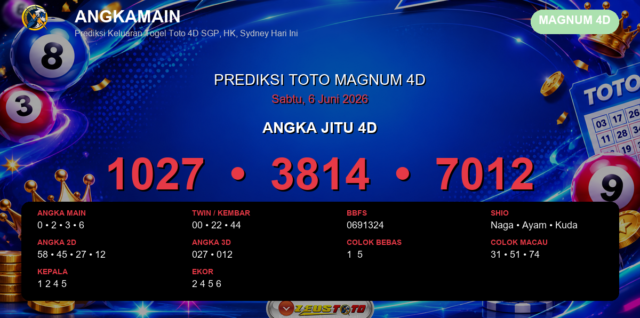 Prediksi togel Magnum 4D hari ini lengkap 2D 3D 4D 6 Juni 2026