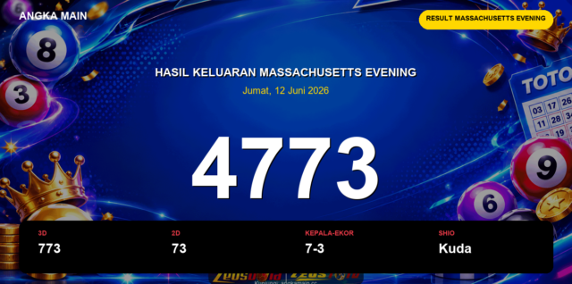 Result Massachusetts Evening hari ini 12 Juni 2026 angka 4773