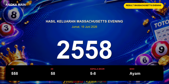 Result Massachusetts Evening hari ini 19 Juni 2026 angka 2558