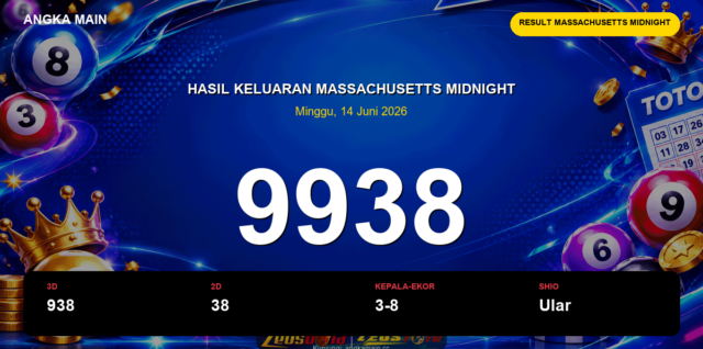 Result Massachusetts Midnight hari ini 14 Juni 2026 angka 9938