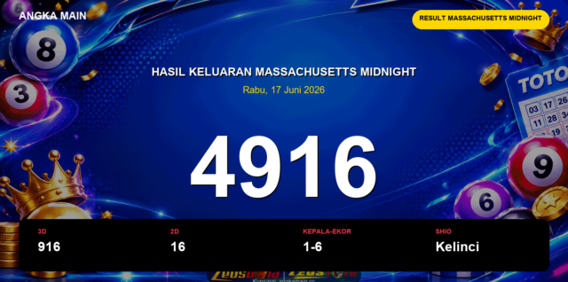 Result Massachusetts Midnight hari ini 17 Juni 2026 angka 4916