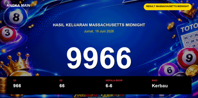 Result Massachusetts Midnight hari ini 19 Juni 2026 angka 9966