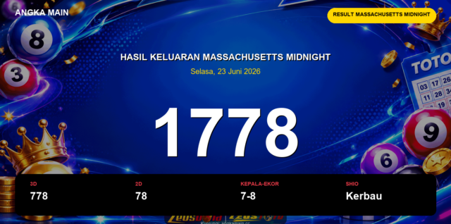 Result Massachusetts Midnight hari ini 23 Juni 2026 angka 1778
