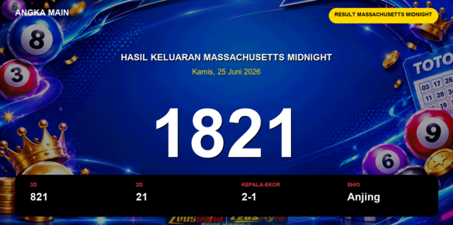 Result Massachusetts Midnight hari ini 25 Juni 2026 angka 1821