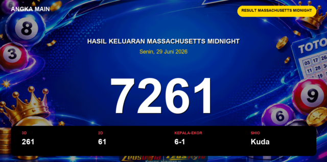 Result Massachusetts Midnight hari ini 29 Juni 2026 angka 7261