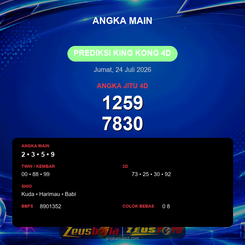 Prediksi togel King Kong 4D hari ini lengkap 2D 3D 4D 24 Juli 2026
