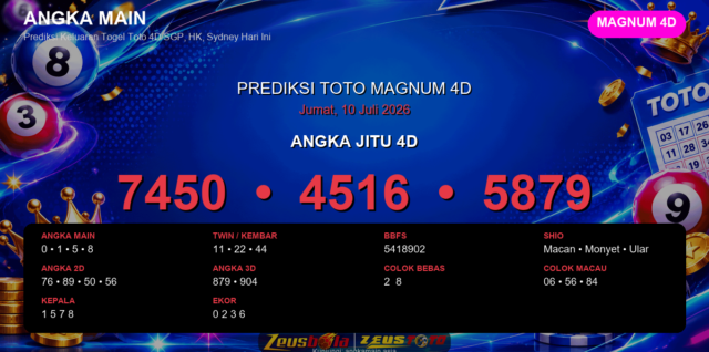 Prediksi togel Magnum 4D hari ini lengkap 2D 3D 4D 10 Juli 2026