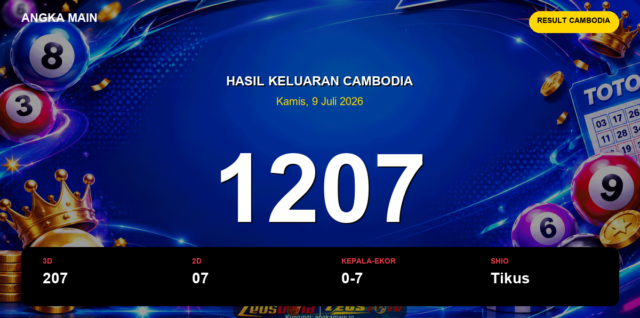 Result Cambodia hari ini 9 Juli 2026 angka 1207