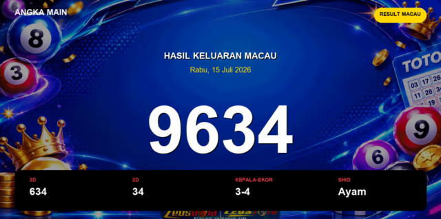 Result Macau hari ini 15 Juli 2026 angka 9634