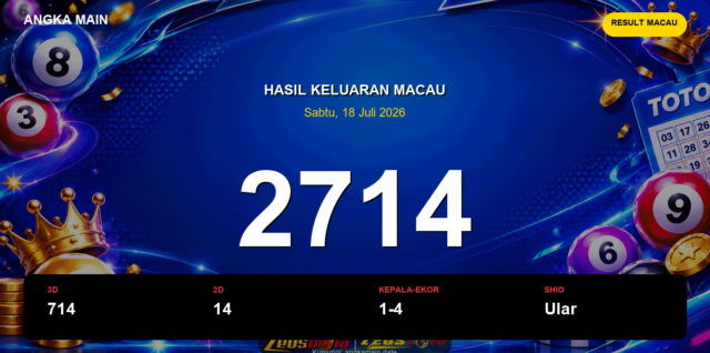 Result Macau hari ini 18 Juli 2026 angka 2714