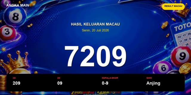 Result Macau hari ini 20 Juli 2026 angka 7209