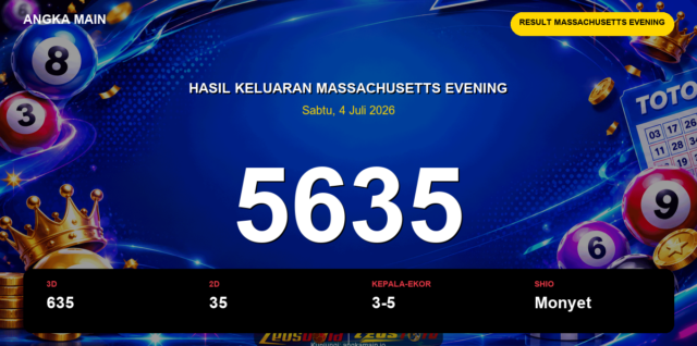 Result Massachusetts Evening hari ini 4 Juli 2026 angka 5635