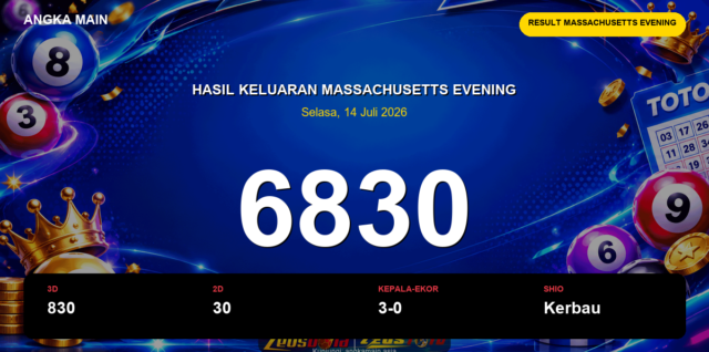 Result Massachusetts Evening hari ini 14 Juli 2026 angka 6830