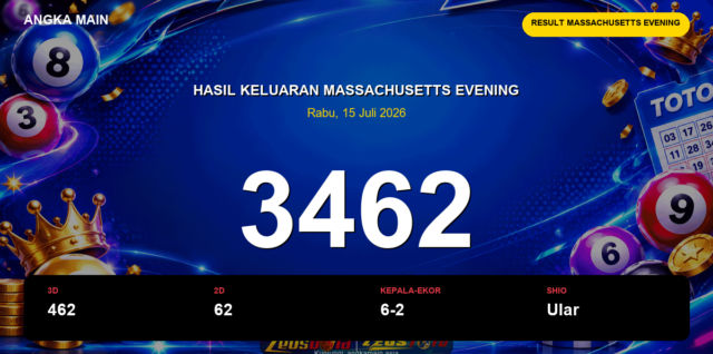 Result Massachusetts Evening hari ini 15 Juli 2026 angka 3462