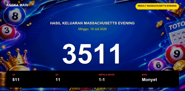 Result Massachusetts Evening hari ini 19 Juli 2026 angka 3511