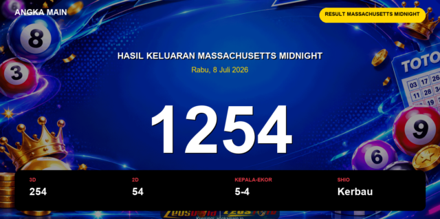 Result Massachusetts Midnight hari ini 8 Juli 2026 angka 1254