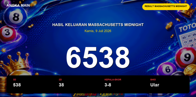 Result Massachusetts Midnight hari ini 9 Juli 2026 angka 6538