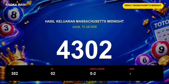 Result Massachusetts Midnight hari ini 10 Juli 2026 angka 4302