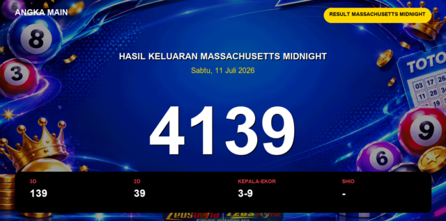 Result Massachusetts Midnight hari ini 11 Juli 2026 angka 4139